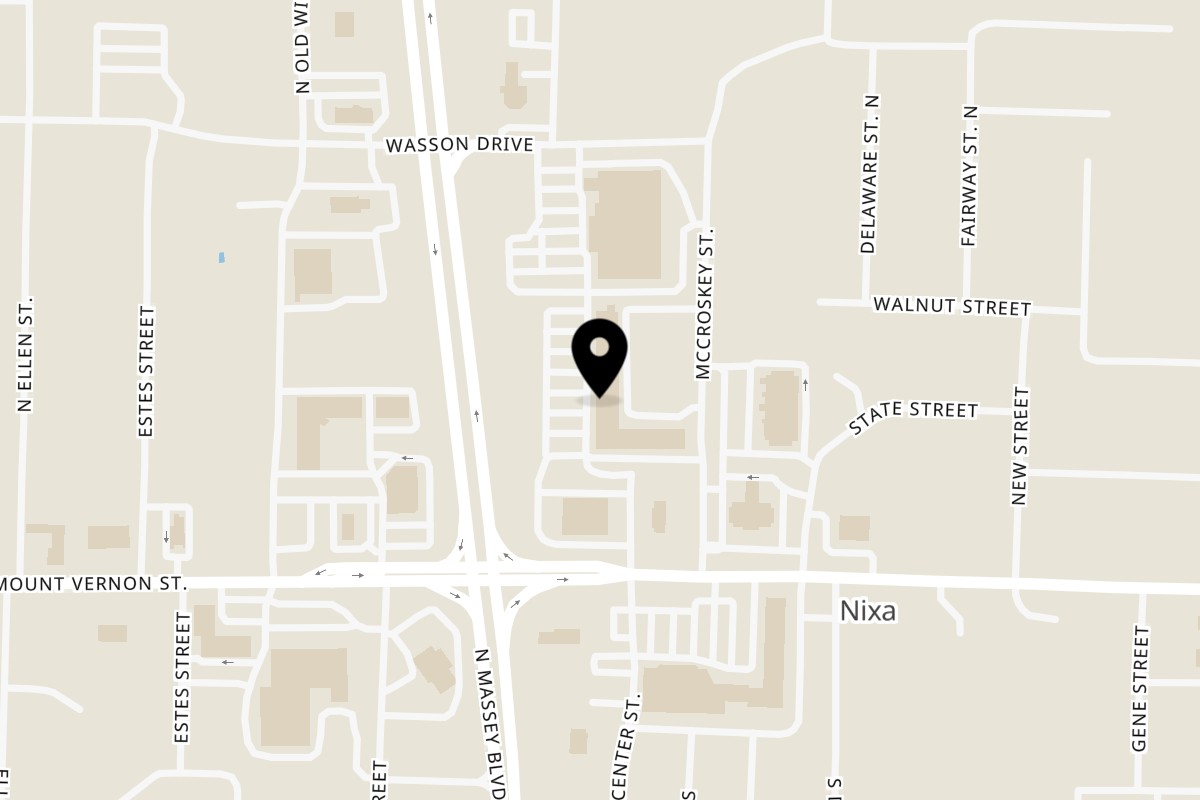 Map showing the location of El Monarca Mexican Restaurant on 312 N Massey Blvd in Nixa